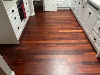 Rich timber floor finish through the Eynesbury kitchen